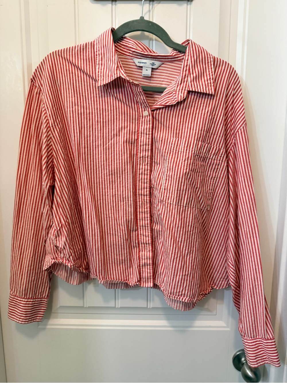Old Navy Red and White Striped Button-Up Shirt